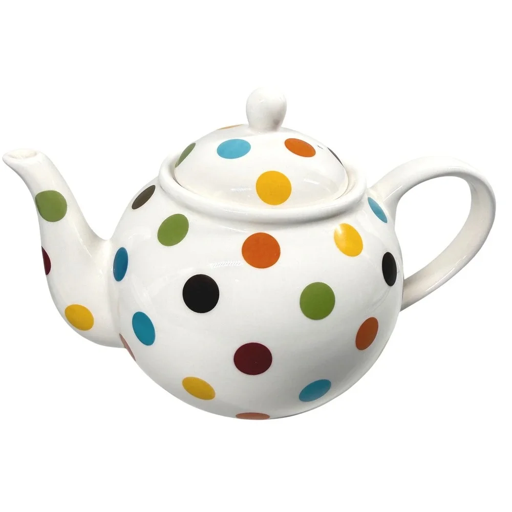 PIER 1 Imports Confetti Teapot Ironstone Multicolor Polka Dot White Glossy 6.5